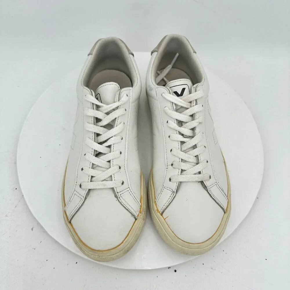 Veja Esplar Women Size 8 Extra White Leather V stitch Logo Lace Up Training Shoe - Picture 3 of 11